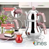 Lines Şahmeran Orta Boy Soft Kulp Çelik Çaydanlık - Rose thumbnail 3