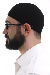 Siyah Kışlık Çapraz Desenli Dokuma Takke thumbnail 3