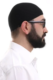 Siyah Kışlık Çapraz Desenli Dokuma Takke thumbnail 4