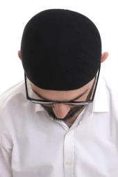Siyah Kışlık Çapraz Desenli Dokuma Takke thumbnail 5