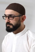 Kahve Safir Dantel Detaylı Örme Namaz Takkesi thumbnail 1
