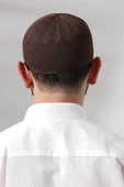 Kahve Safir Dantel Detaylı Örme Namaz Takkesi thumbnail 5