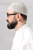 Krem Safir Dantel Detaylı Örme Namaz Takkesi thumbnail 3
