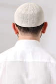Krem Safir Dantel Detaylı Örme Namaz Takkesi thumbnail 5