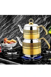 Ceylin Çelik Mini Boy Çaydanlık Takımı Gold Kulp 4 Parça thumbnail 1