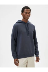 Basic Kapşonlu Sweatshirt Uzun Kollu Ribanalı thumbnail 3