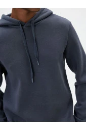 Basic Kapşonlu Sweatshirt Uzun Kollu Ribanalı thumbnail 5