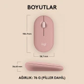 Logitech M350s Pebble 2 Bluetooth Kablosuz Sessiz Kompakt Mouse - Pembe thumbnail 7