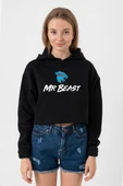 Mr Beast Siyah Kadın Crop Kapşonlu thumbnail 1