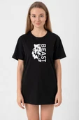 Mr Beast Half Face Siyah Kadın Oversize Tshirt thumbnail 1