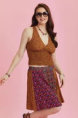 Desenli Patchwork Parçalı Mini Etek thumbnail 3
