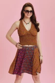 Desenli Patchwork Parçalı Mini Etek thumbnail 6