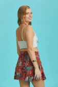 Kırmızı Çiçekli Volanlı Mini Şort Etek thumbnail 5