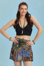 Siyah Desenli Volanlı Mini Şort Etek thumbnail 3