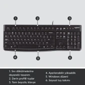 Logitech K120 USB Kablolu Türkçe Q Klavye - Siyah thumbnail 6