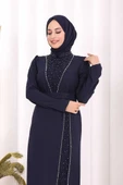 Taşlı Krep Dantel Elbise 3870 Lacivert thumbnail 5