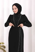 Taşlı Krep Dantel Elbise 3870 Siyah thumbnail 5