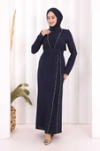 Taşlı Krep Dantel Elbise 3870 Lacivert thumbnail 3