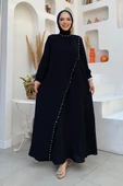 Çapraz Parça Görünümlü İncili Elbise 3879 Siyah thumbnail 7