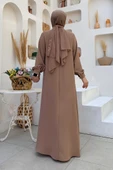 Çapraz Parça Görünümlü İncili Elbise 3879 Vizon thumbnail 8