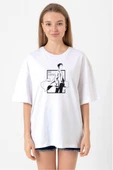 Steins Gate Rintarou Mad Scientist Beyaz Kadın Oversize Tshirt thumbnail 1