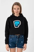 PiewDiePie Active Siyah Kadın Crop Kapşonlu thumbnail 1