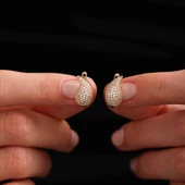 Altın Drop Küpe 1.5 cm Taşlı thumbnail 1