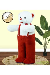 117 Cm Elinde Çiçek Tutan Tulumlu Peluş Panda thumbnail 3