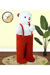 117 Cm Elinde Çiçek Tutan Tulumlu Peluş Panda thumbnail 2