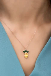 925 Ayar Gümüş Sitrin Taşlı Ananas Kolye thumbnail 2