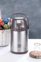 Cooker 2,5 lt. çelik termos pompalı - çay termosu kah. thumbnail 1