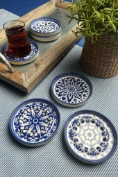 TABAK EVİ Stoneware Mozaik Blue Sefa 6 lı Çay Tabağı 10cm thumbnail 4