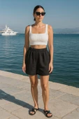 Kadın Çift Kat Müslin Şort Cepli Model thumbnail 9