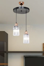 Modelight Aksel Bakır Duylu 2li Optik Camlı Avize thumbnail 1