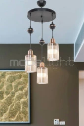 Modelight Akses Küre / Karo 3lü Optik Camlı Avize thumbnail 2