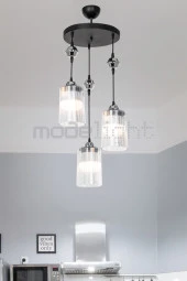 Modelight Ceylin 3lü Siyah Optik Şeffaf Camlı Avize thumbnail 1