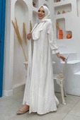 Elbiseli Abaya Takım ŞAL HEDİYE  3883 Ekru thumbnail 3