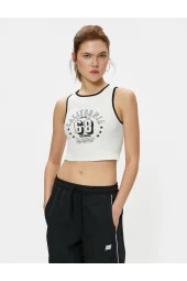 Crop Atlet Halter Yaka Baskılı Fitilli thumbnail 3