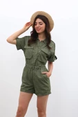 Kadın Kısa Kollu Jean Şort Tulum thumbnail 5