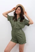 Kadın Kısa Kollu Jean Şort Tulum thumbnail 7