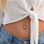 316L Çelik Pembe Zirkon Taşlı Piercing  PRC-207 thumbnail 2