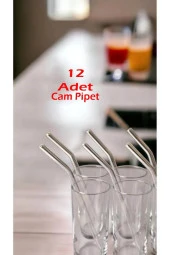12li Cam Şeffaf Eğimli Pipet 16cm thumbnail 2