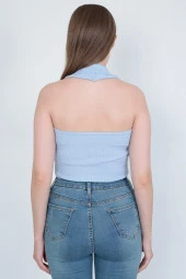 Triko Yakalı Düğmeli  Kısa Kollu Crop thumbnail 8