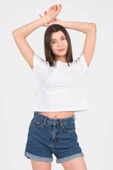 As Collection Beyaz Bisiklet Yaka Kısa Kol Örme Kadın Crop thumbnail 4
