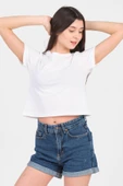 As Collection Beyaz Bisiklet Yaka Kısa Kol Örme Kadın Crop thumbnail 1