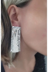 Arpa Pullu Taşlı Gümüş Silver Renk Küpe thumbnail 2
