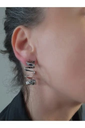 Zikzak Model Halka Silver Gümüş Renk Küpe thumbnail 4