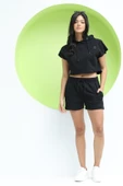 Kadın Kapüşonlu Crop  Siyah thumbnail 3