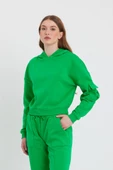Kadın Kapüşonlu 3 İplik Sweatshirt Yeşil thumbnail 1