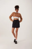 Kadın Triko Crop Sweatshirt Taba thumbnail 2